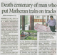 Death centenary of man who put train on tracks