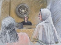 A courtroom sketch shows U.S. Judge Monica Mazjoub and Dr Jumana Nagarwala (from the Detroit Free Press)
